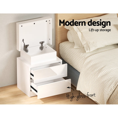 Coley LED Bedside Table 2 Drawers - White