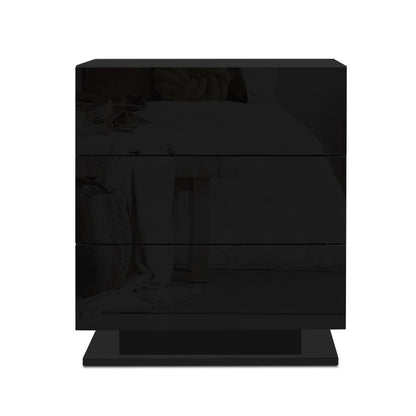 Mori LED Bedside Table 3 Drawers - Black