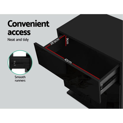Mori LED Bedside Table 3 Drawers - Black