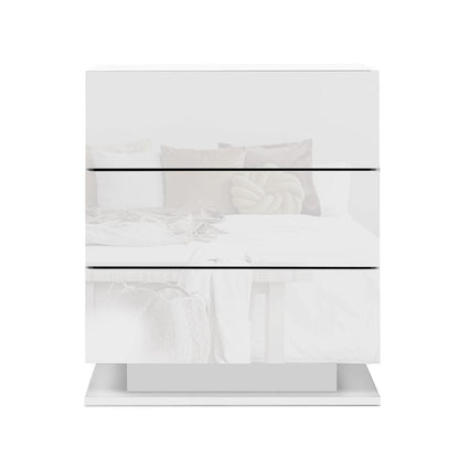 Mori LED Bedside Table 3 Drawers - White