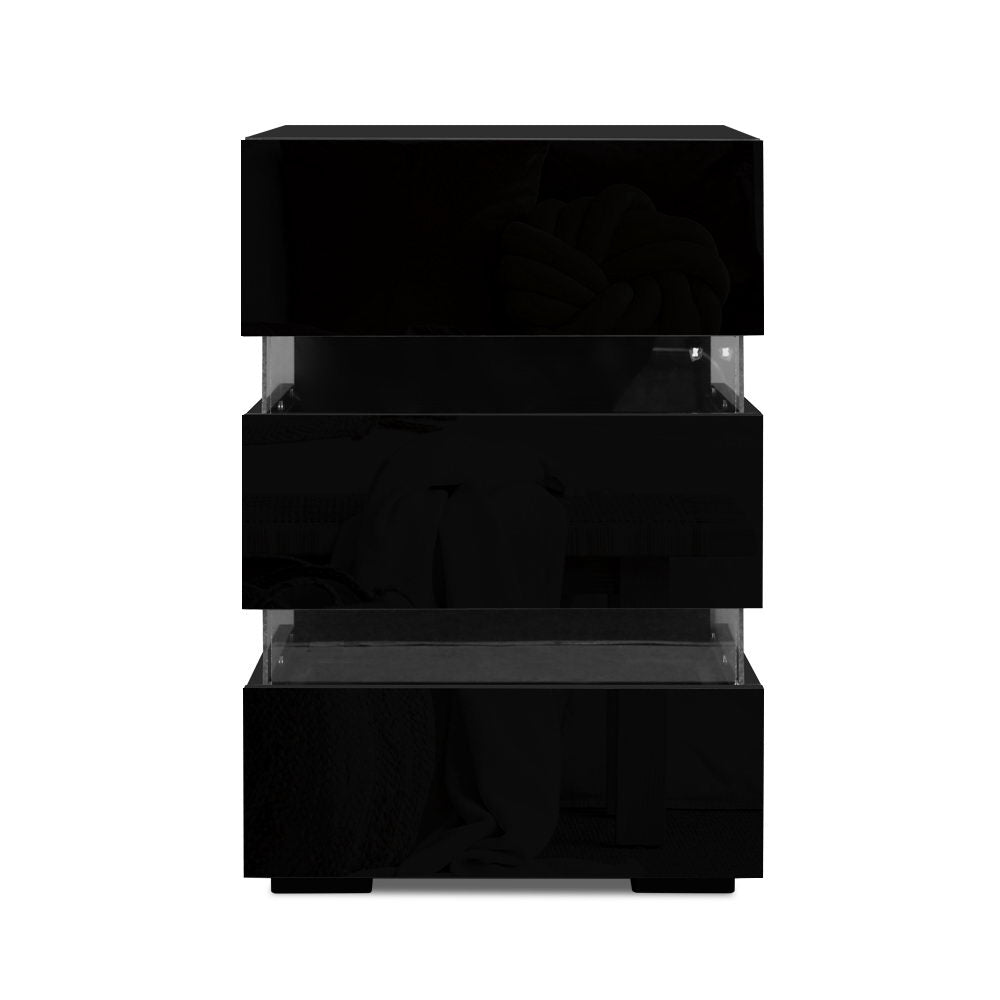 Lumi LED Bedside Table 3 Drawers - Black