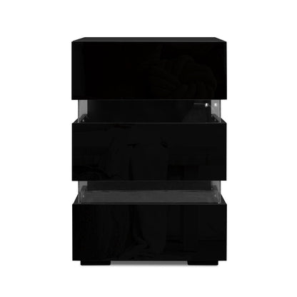 Lumi LED Bedside Table 3 Drawers - Black