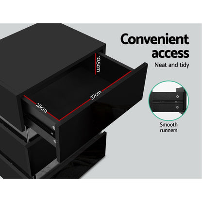 Lumi LED Bedside Table 3 Drawers - Black