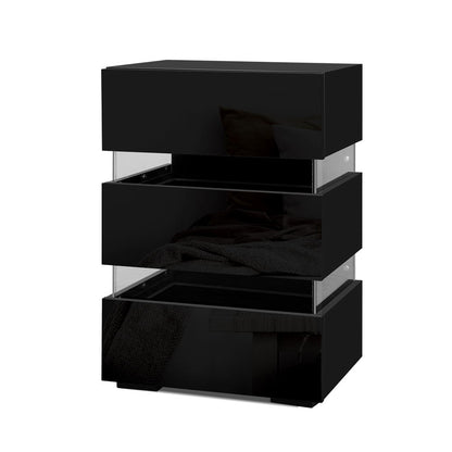 Lumi LED Bedside Table 3 Drawers - Black