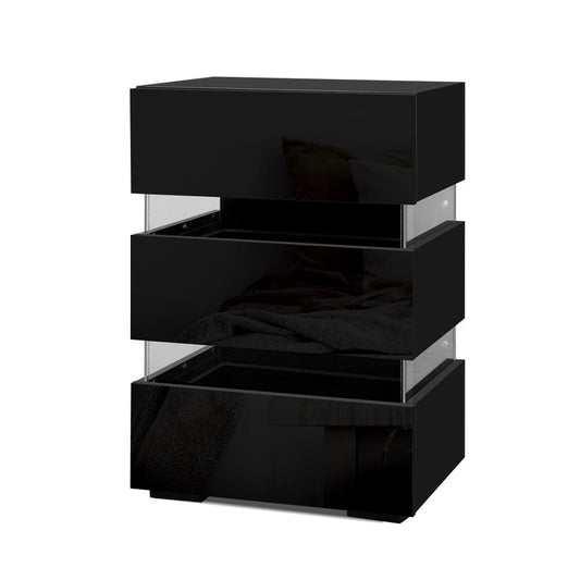 Lumi LED Bedside Table 3 Drawers - Black