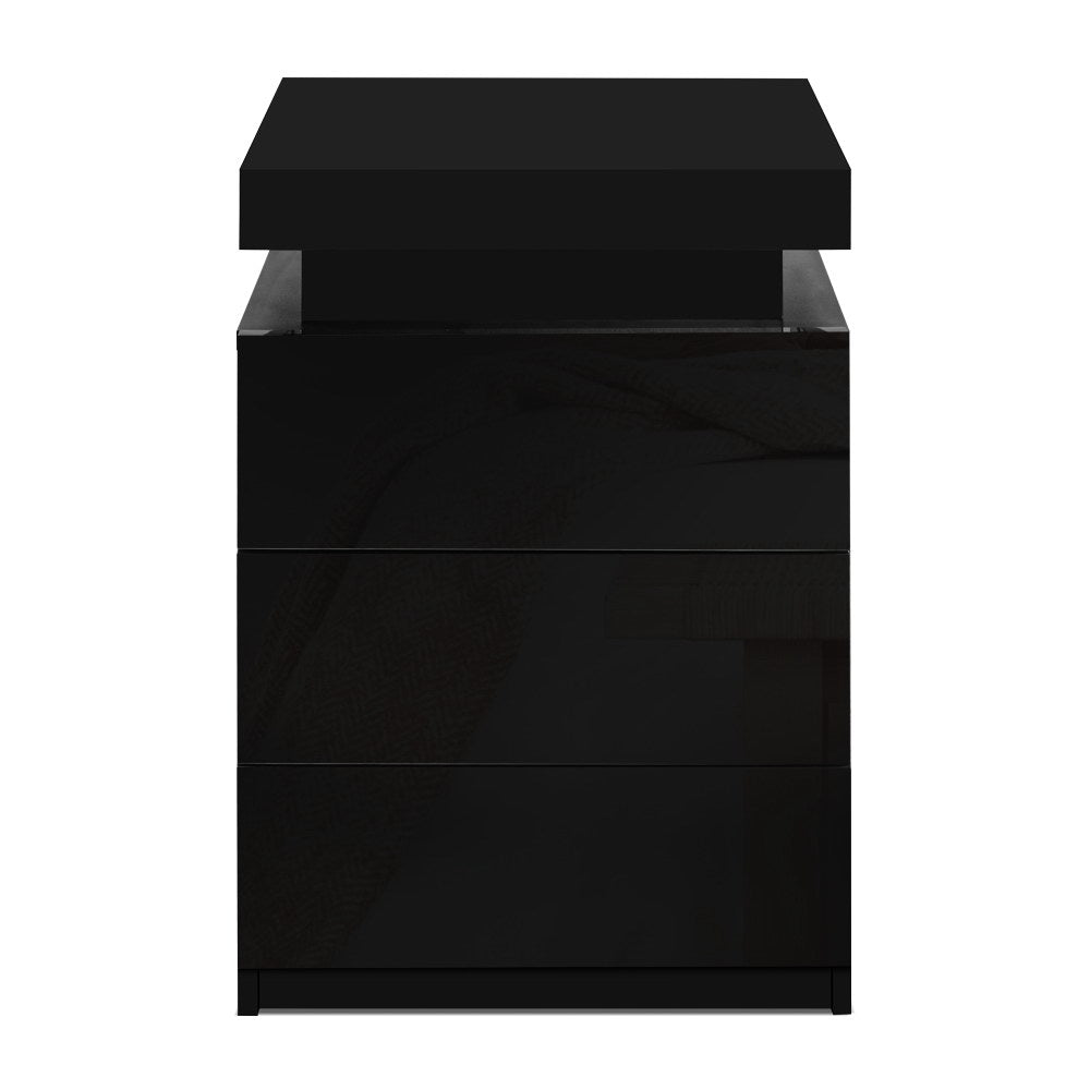 Coley LED Bedside Table 3 Drawers - Black