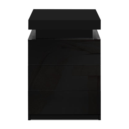 Coley LED Bedside Table 3 Drawers - Black