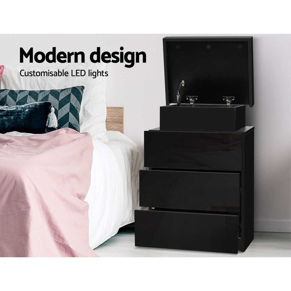 Coley LED Bedside Table 3 Drawers - Black
