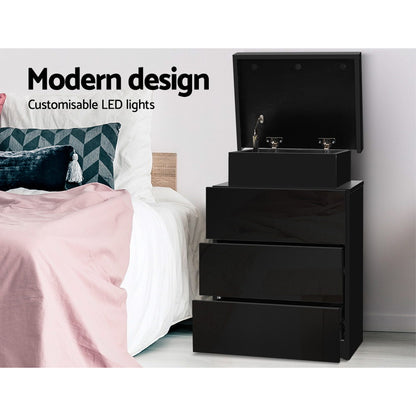 Coley LED Bedside Table 3 Drawers - Black