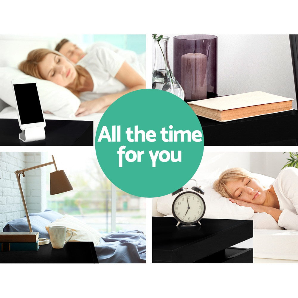 Coley LED Bedside Table 3 Drawers - Black