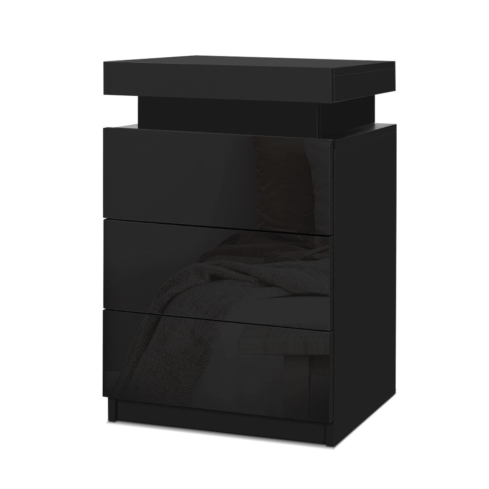 Coley LED Bedside Table 3 Drawers - Black