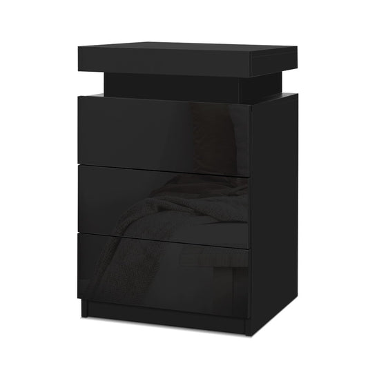 Coley LED Bedside Table 3 Drawers - Black
