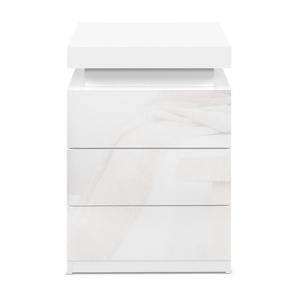 Coley LED Bedside Table 3 Drawers - White
