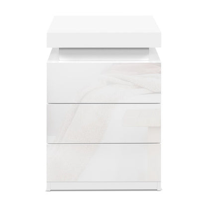 Coley LED Bedside Table 3 Drawers - White