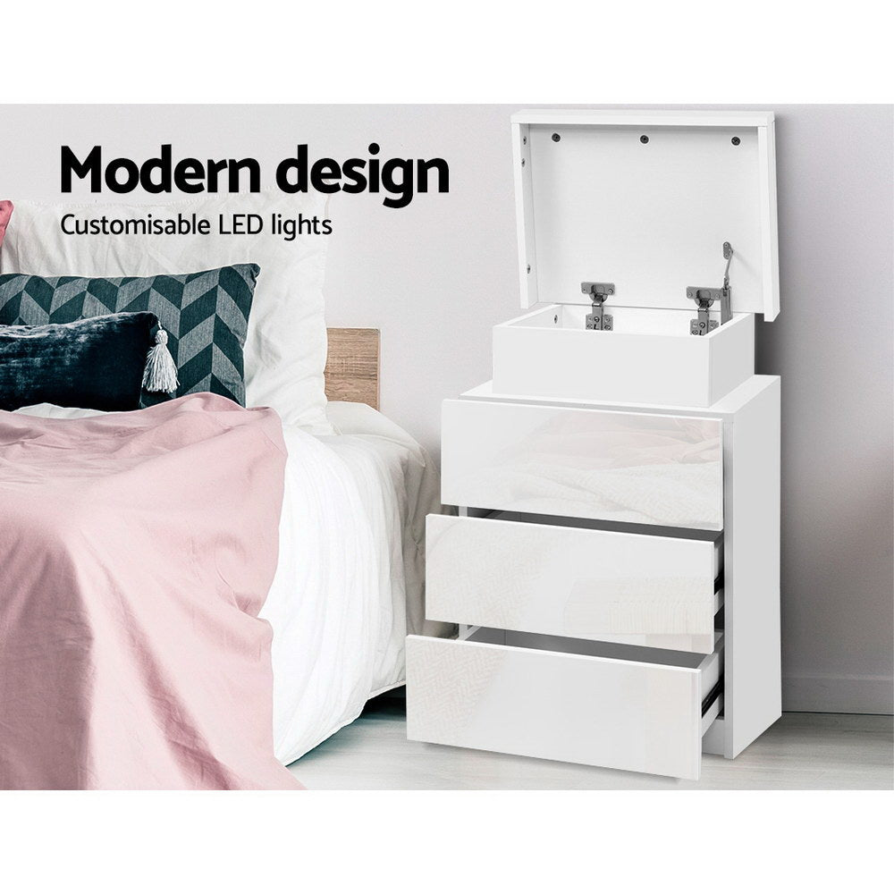 Coley LED Bedside Table 3 Drawers - White