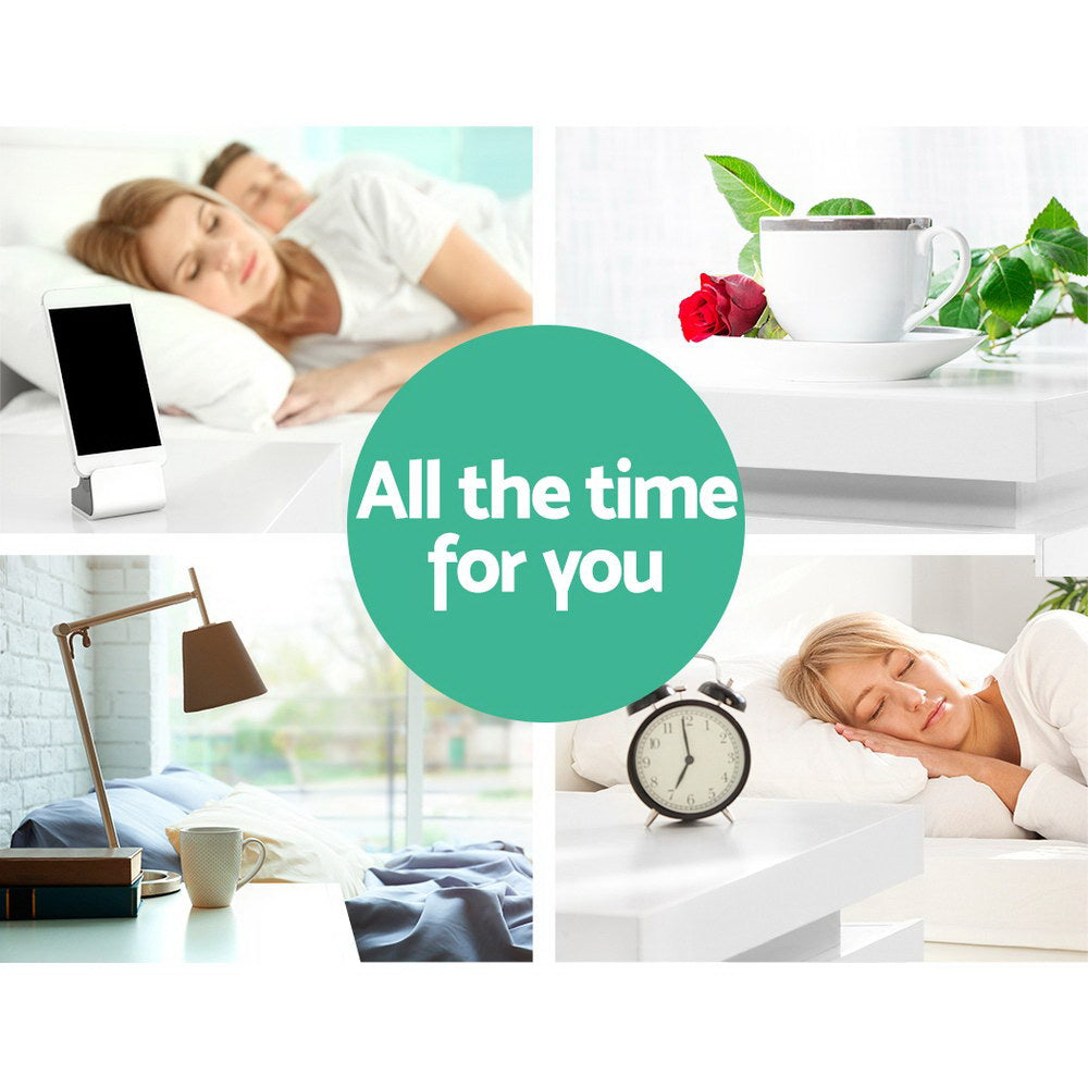 Coley LED Bedside Table 3 Drawers - White