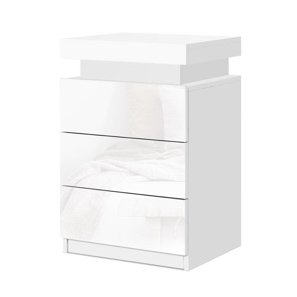 Coley LED Bedside Table 3 Drawers - White