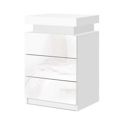Coley LED Bedside Table 3 Drawers - White