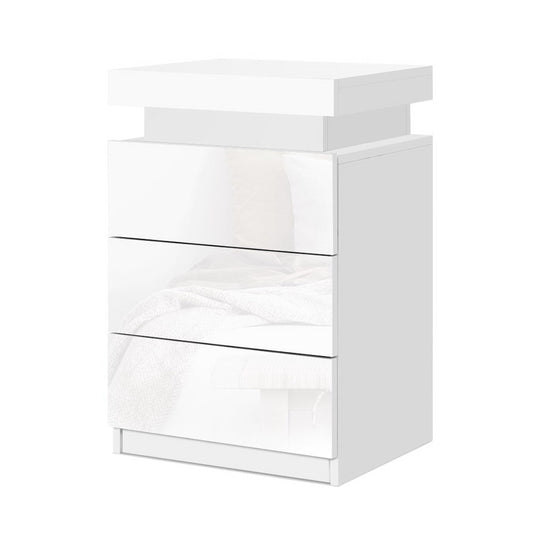 Coley LED Bedside Table 3 Drawers - White