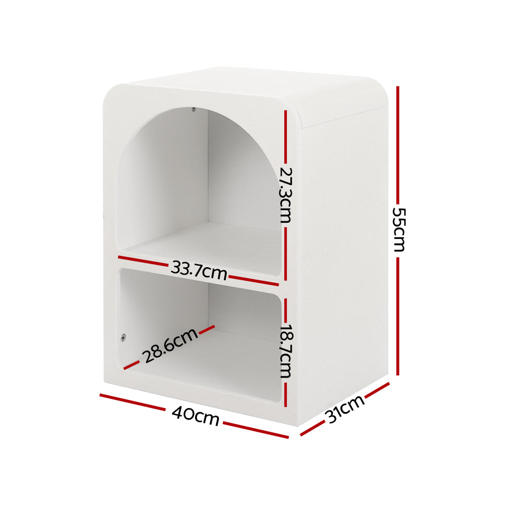 Arched Bedside Table Shelves Nightstand - White