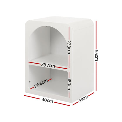 Arched Bedside Table Shelves Nightstand - White
