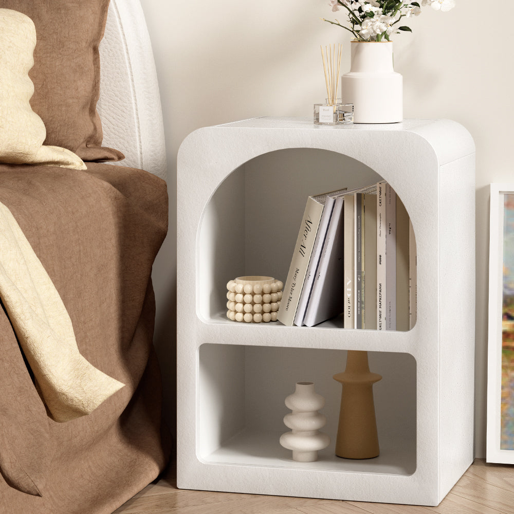 Arched Bedside Table Shelves Nightstand - White