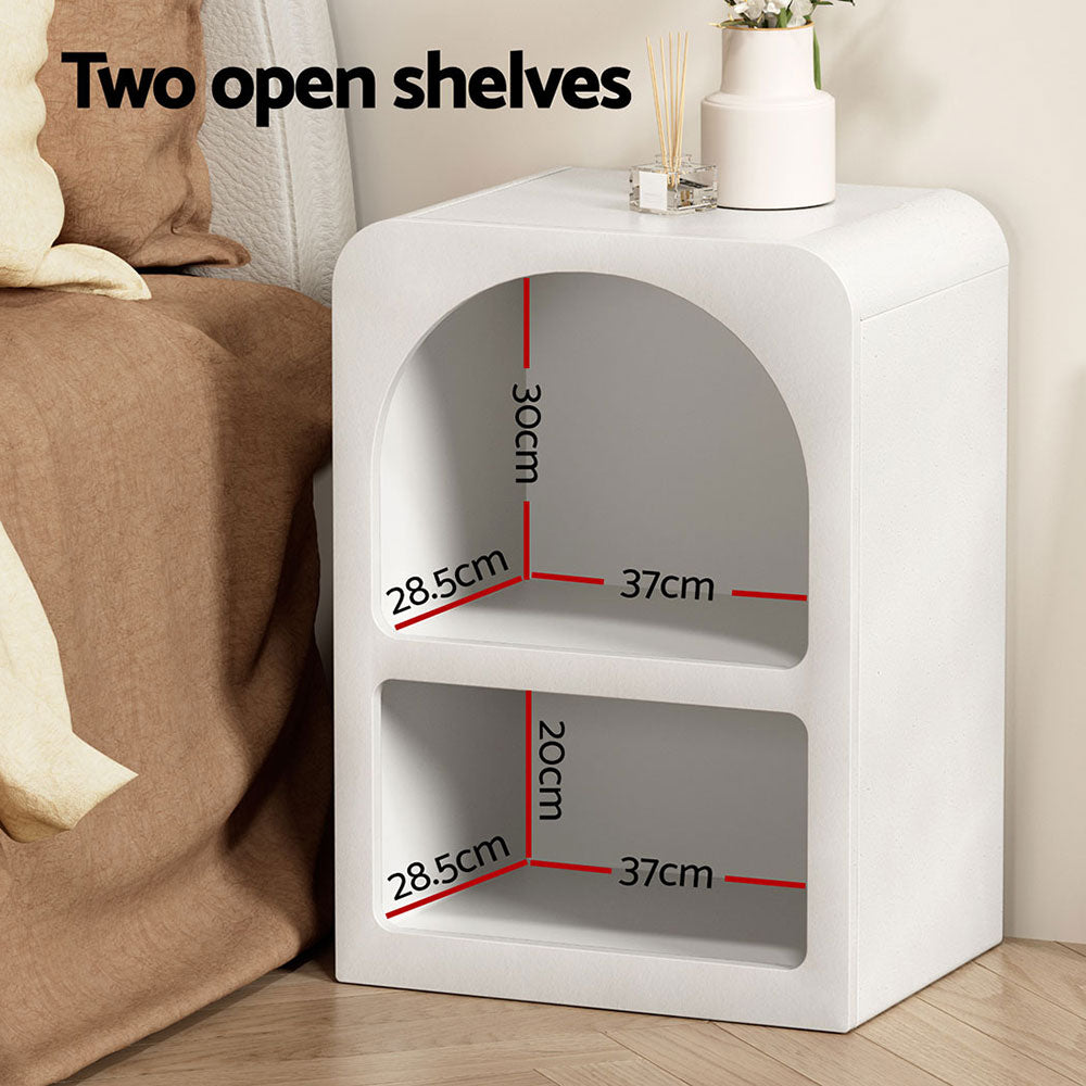 Arched Bedside Table Shelves Nightstand - White