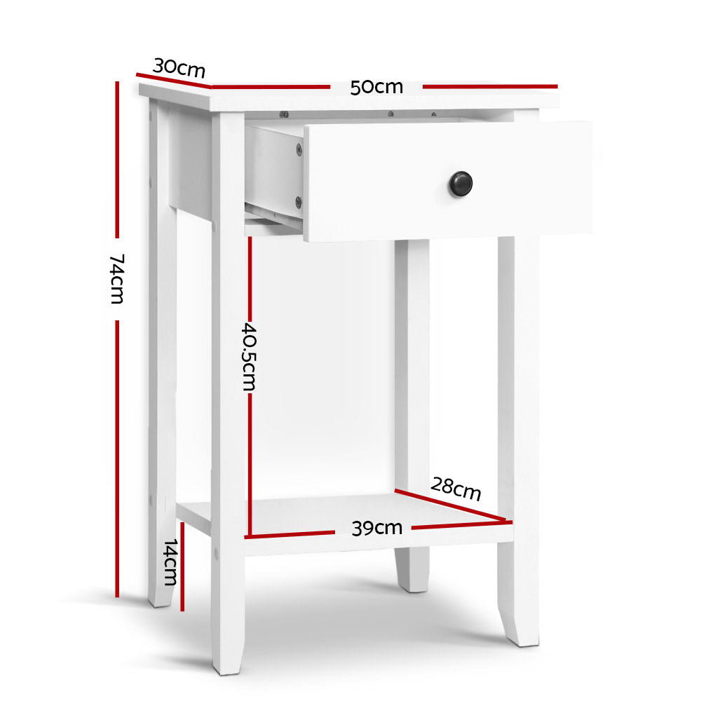 Bowie Bedside Table 1 Drawer with Shelf - White