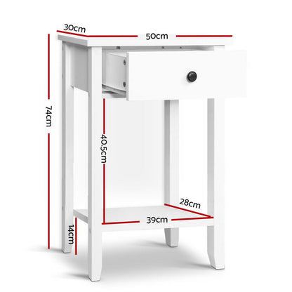 Bowie Bedside Table 1 Drawer with Shelf - White