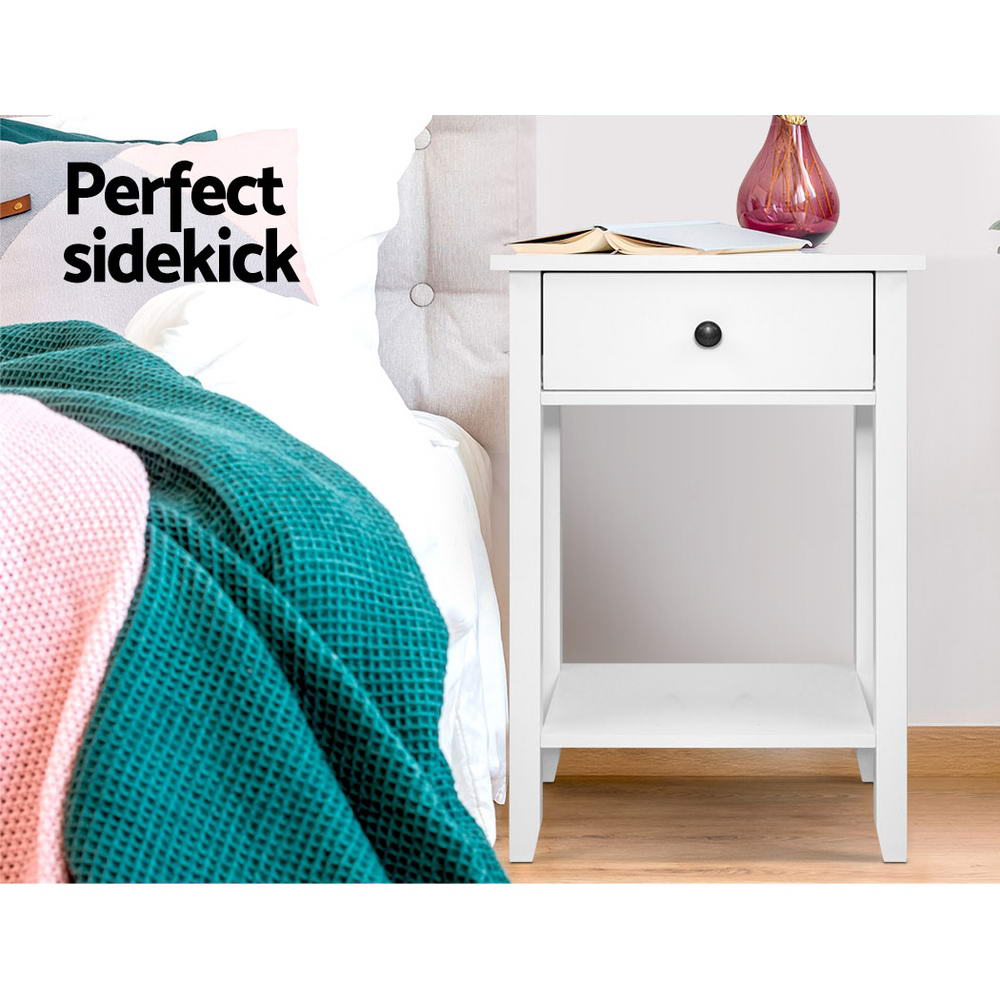 Bowie Bedside Table 1 Drawer with Shelf - White