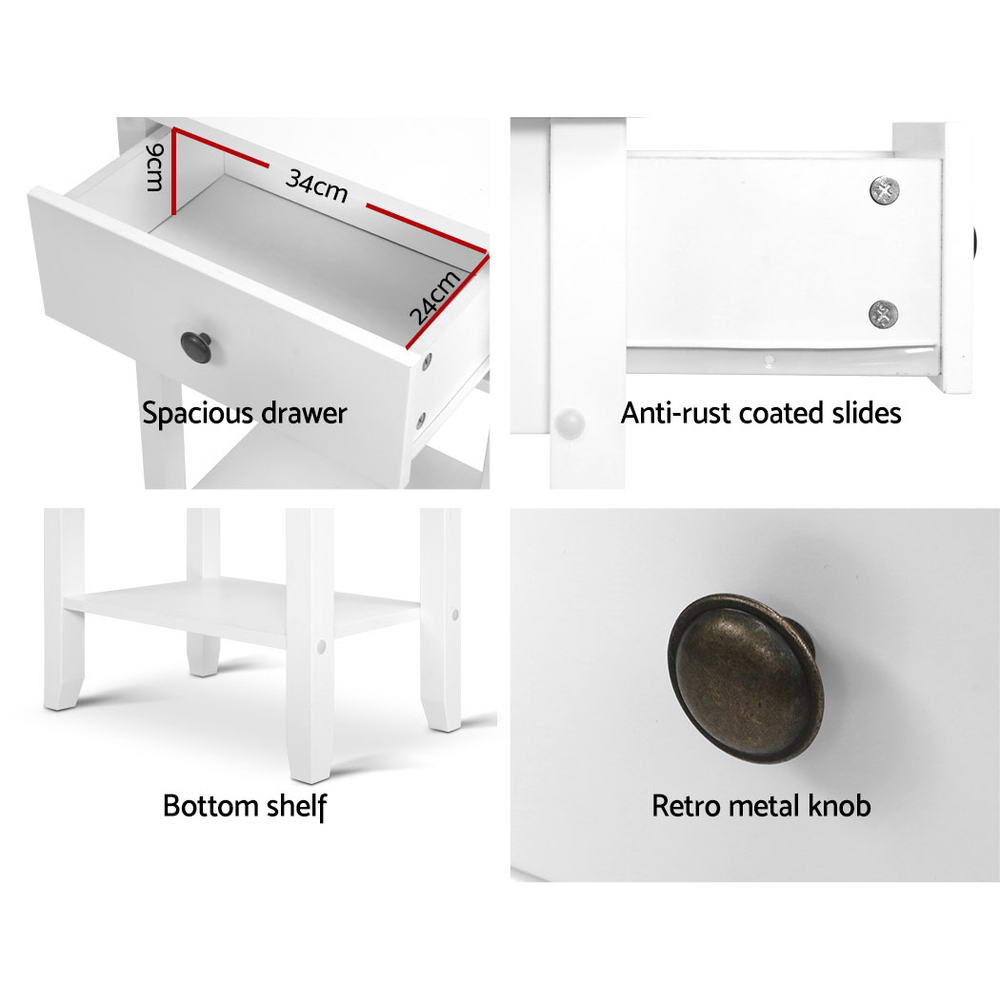 Bowie Bedside Table 1 Drawer with Shelf - White