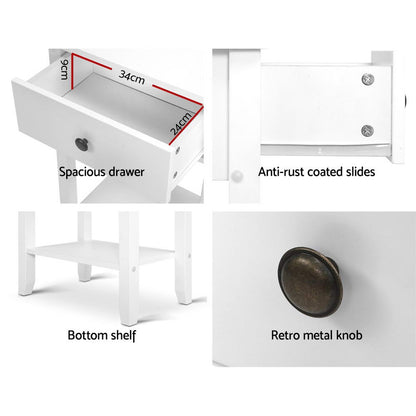 Bowie Bedside Table 1 Drawer with Shelf - White