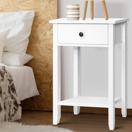 Bowie Bedside Table 1 Drawer with Shelf - White