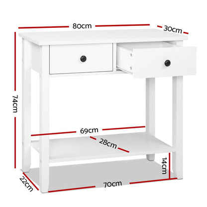 Chole Console Table 2 Drawers 80CM - White