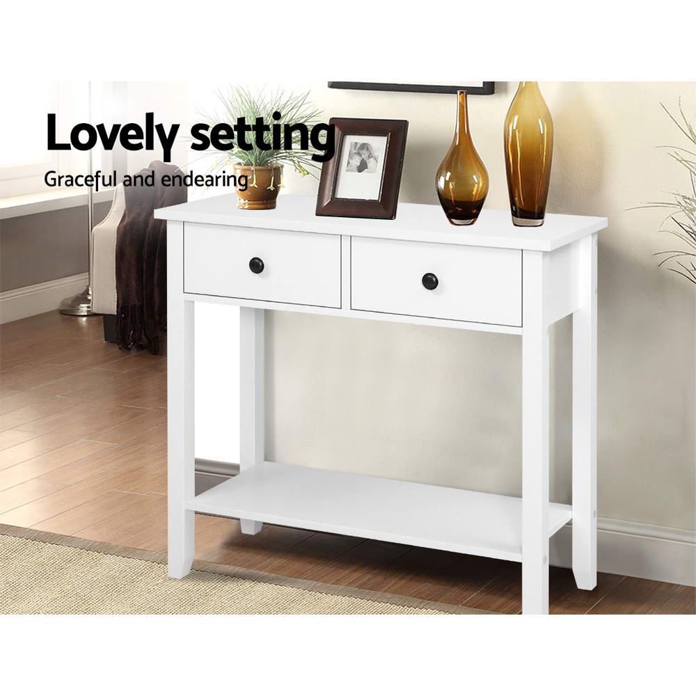 Chole Console Table 2 Drawers 80CM - White