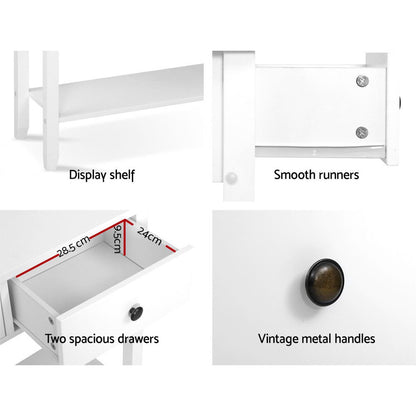 Chole Console Table 2 Drawers 80CM - White