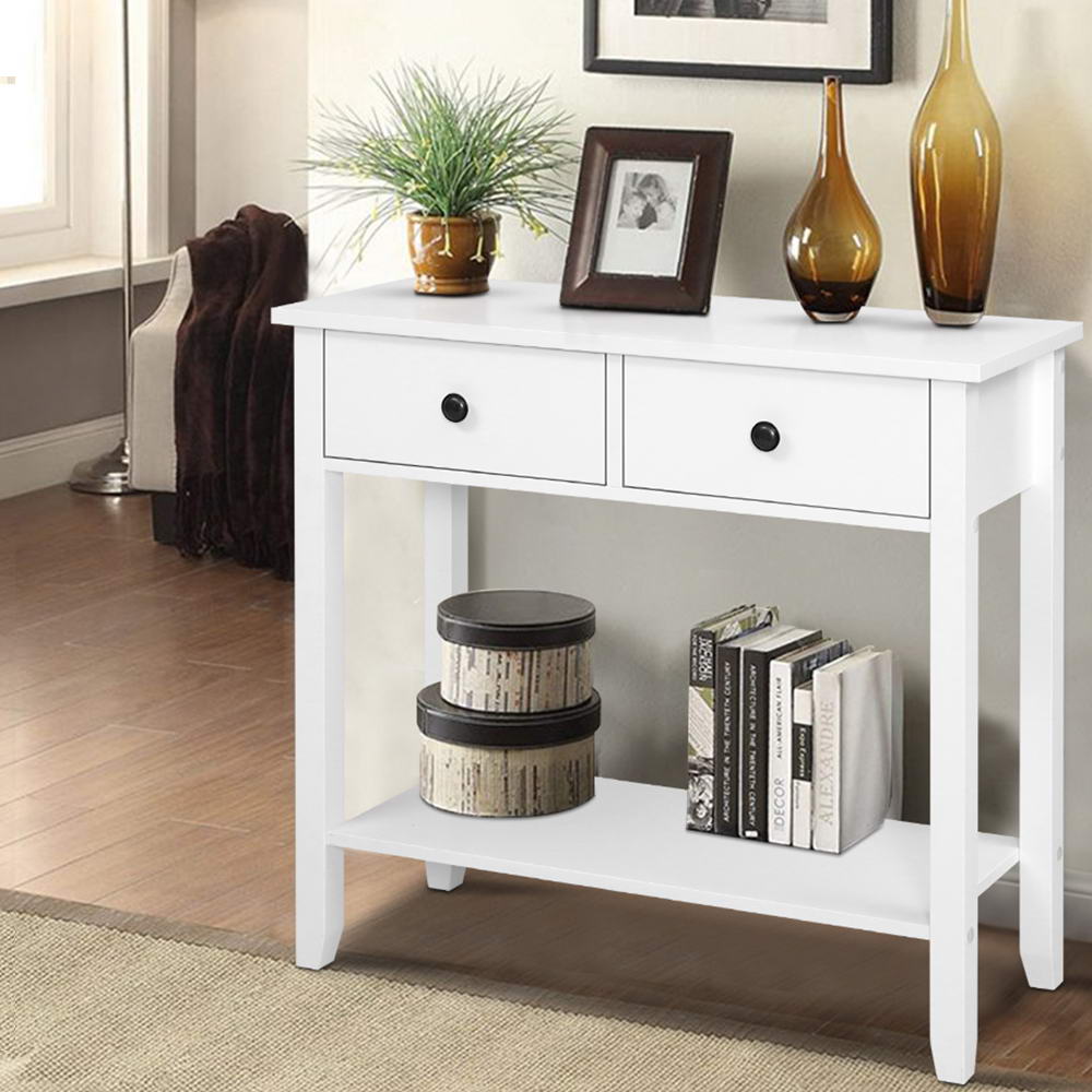 Chole Console Table 2 Drawers 80CM - White