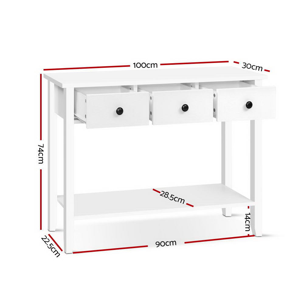 Chole Console Table 3 Drawers 100CM - White
