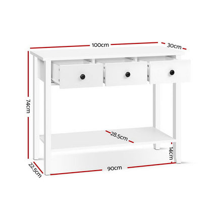 Chole Console Table 3 Drawers 100CM - White