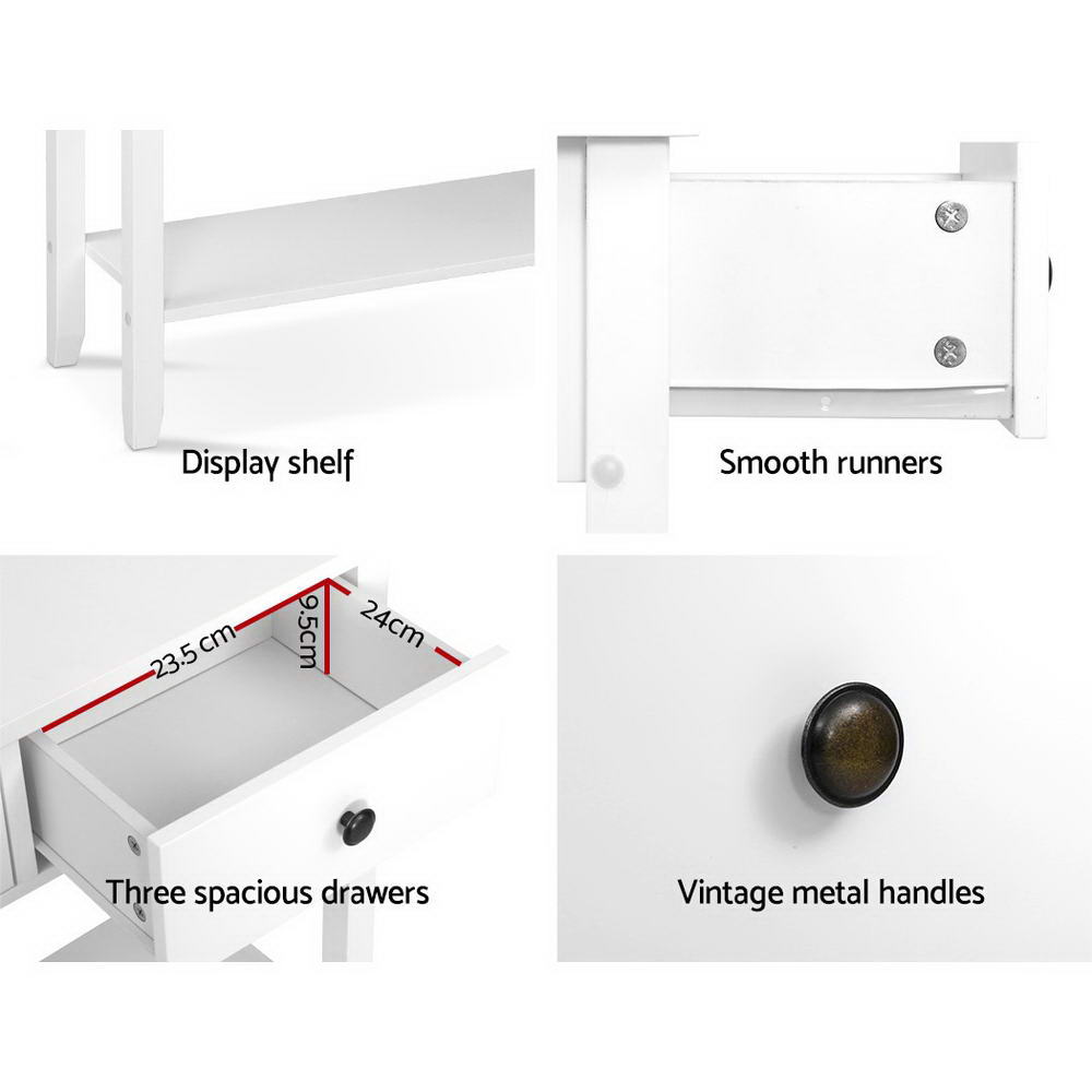 Chole Console Table 3 Drawers 100CM - White