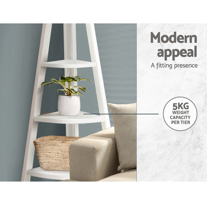 Cane Bookshelf Corner Shelf 5 Tiers - White