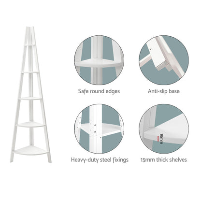 Cane Bookshelf Corner Shelf 5 Tiers - White