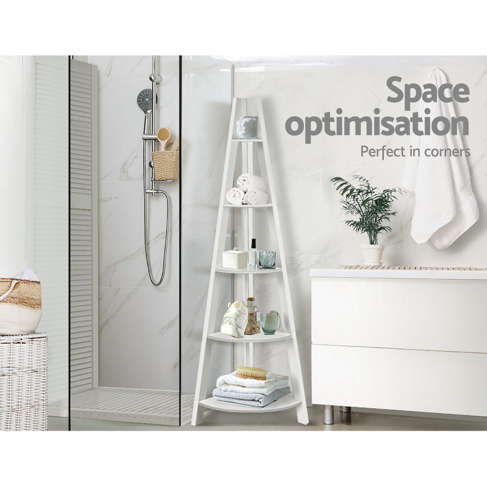 Cane Bookshelf Corner Shelf 5 Tiers - White