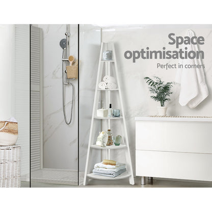 Cane Bookshelf Corner Shelf 5 Tiers - White