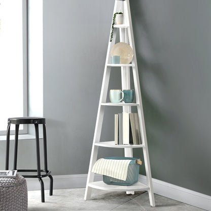 Cane Bookshelf Corner Shelf 5 Tiers - White