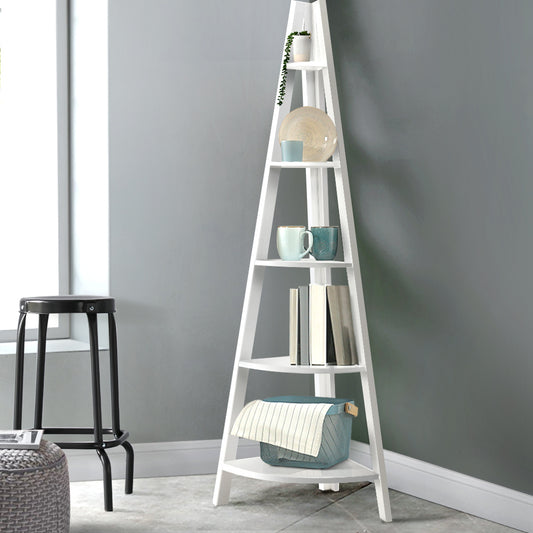 Cane Bookshelf Corner Shelf 5 Tiers - White