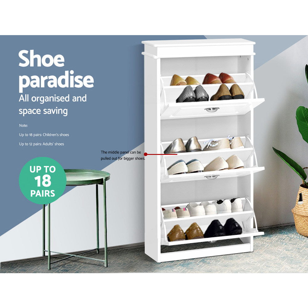Sena Shoe Rack Cabinet 18 Pairs 3-tier - White