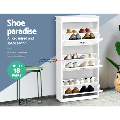 Sena Shoe Rack Cabinet 18 Pairs 3-tier - White