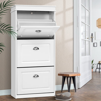 Sena Shoe Rack Cabinet 18 Pairs 3-tier - White