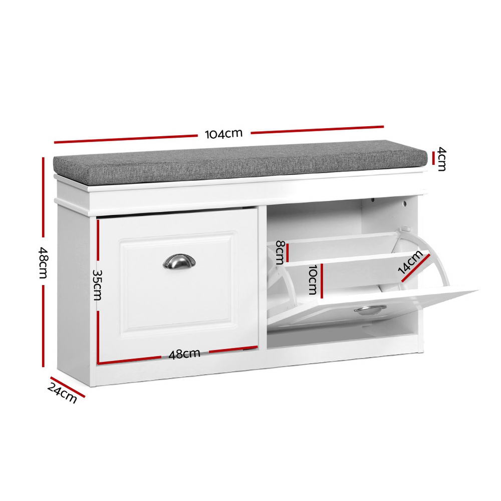 Shoe Rack Cabinet Bench 8 Pairs - White